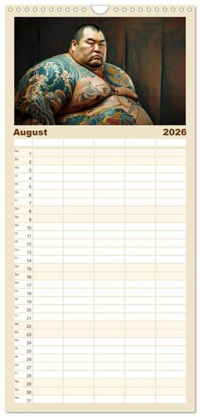 Produktbild: Familienplaner 2026 - Sumo - Japans schwere Ringer mit 5 Spalten (Wandkalender, 21 x 45 cm) CALVENDO