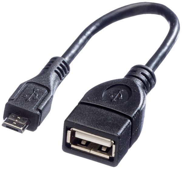 Value USB-Kabel USB 2.0 USB-Micro-B Stecker, USB-A Buchse 0.15m Schwarz Geschirmt 11.99.8311