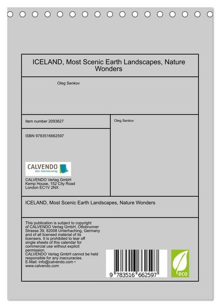 Produktbild: ICELAND, Most Scenic Earth Landscapes, Nature Wonders (Desk Calendar 2026 DIN A5 portrait), CALVENDO 12 Month DeskCalendar