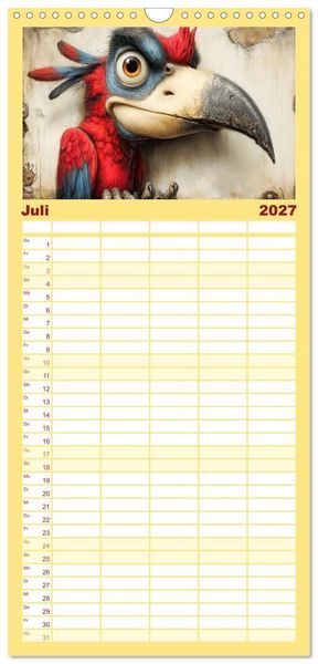 Produktbild: Familienplaner 2027 - Schr&auml;ge V&ouml;gel. Skurrile Portraits mit Charakter und Charme mit 5 Spalten (Wandkalender, 21 x 45 cm) CALVENDO