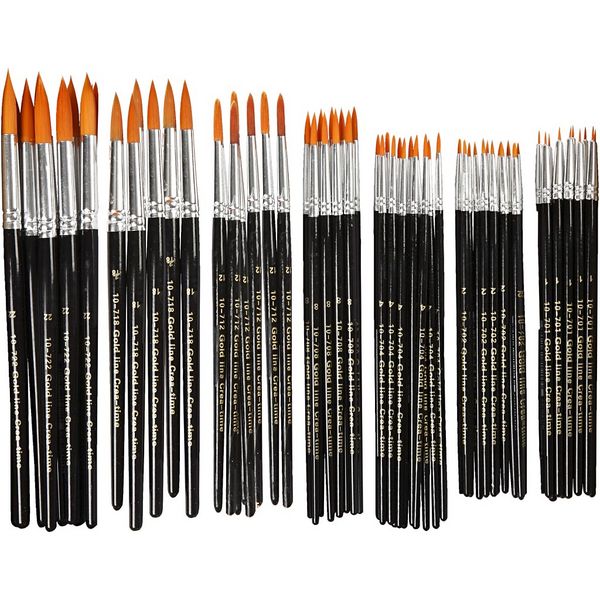 Produktbild: Creativ Company Gold Line Pinsel, Nr. 1+2+4+8+12+18+22, L 17-21 cm, B 1-7 mm, rund, 7x12 Stk