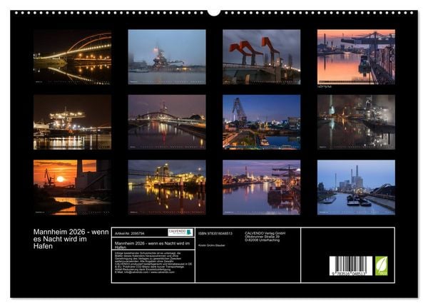 Produktbild: Mannheim 2026 - wenn es Nacht wird im Hafen (hochwertiger Premium Wandkalender 2026 DIN A2 quer), Kunstdruck in Hochglanz