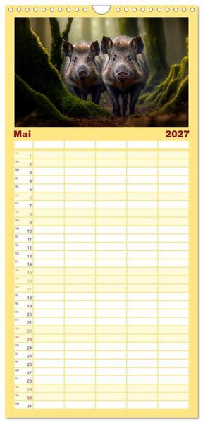 Produktbild: Familienplaner 2027 - Putzige Tierwelt - gemeinsam die Welt entdecken mit 5 Spalten (Wandkalender, 21 x 45 cm) CALVENDO