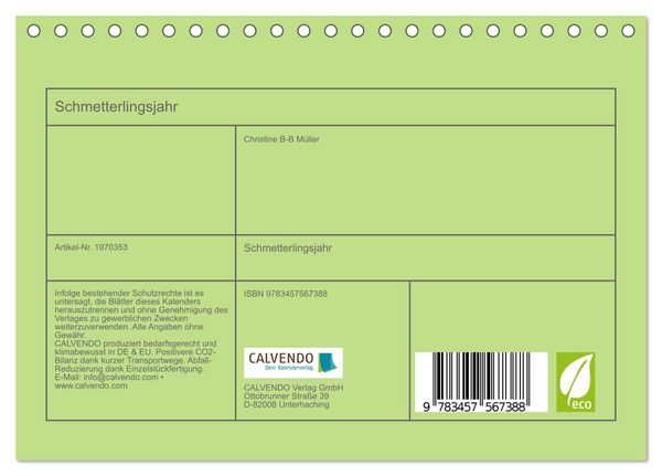 Produktbild: Schmetterlingsjahr (Tischkalender 2026 DIN A5 quer), CALVENDO Monatskalender
