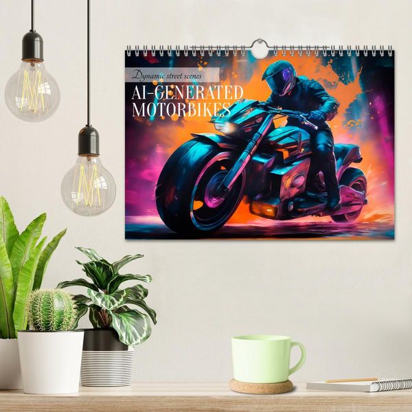 Produktbild: DYNAMIC STREET SCENES AI-generated motorbikes (Wall Calendar 2026 DIN A4 landscape), CALVENDO 12 Month Wall Calendar