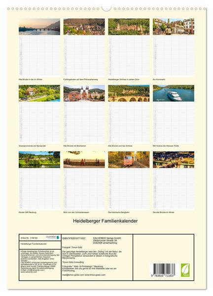 Produktbild: Heidelberger Familienkalender (hochwertiger Premium Wandkalender 2026 DIN A2 hoch), Kunstdruck in Hochglanz