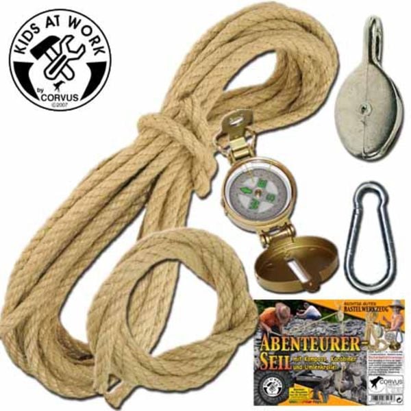 Corvus A750139 - Kids at work, Abenteurer Seil Set, mit Metallkompass, Karabinerhaken und Umlenkrolle