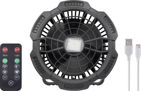 Produktbild: Rechargeable Akku-Ventilator Schwarz mit Fernbedienung, Schwenkbar, mit Beleuchtung