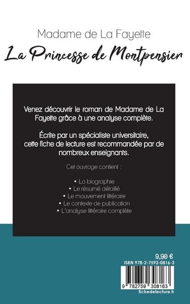 Produktbild: La Princesse de Montpensier de Madame de La Fayette (fiche de lecture et analyse compl&egrave;te de l'oeuvre)