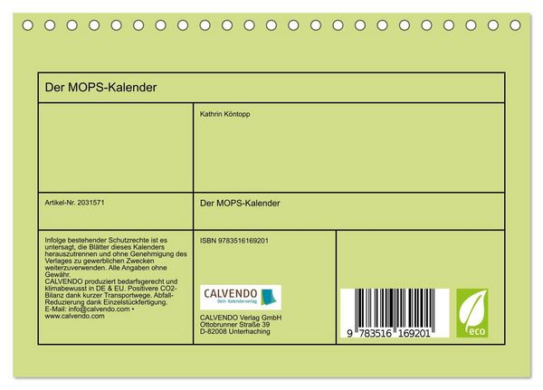 Produktbild: Der MOPS-Kalender (Tischkalender 2026 DIN A5 quer), CALVENDO Monatskalender