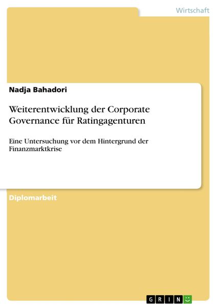 Produktbild: Weiterentwicklung der Corporate Governance f&uuml;r Ratingagenturen