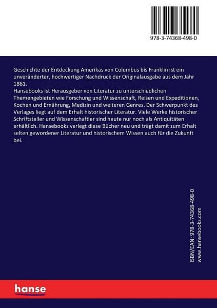 Produktbild: Geschichte der Entdeckung Amerikas von Columbus bis Franklin