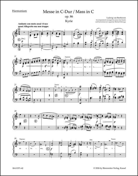 Produktbild: Messe C-Dur op. 86 (Bearbeitung f&uuml;r Soli, Chor, Klavier zu vier H&auml;nden und Harmonium (oder Orgel))
