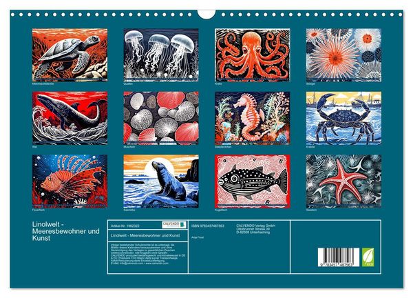 Produktbild: Linolwelt - Meeresbewohner und Kunst (Wandkalender 2026 DIN A3 quer), CALVENDO Monatskalender