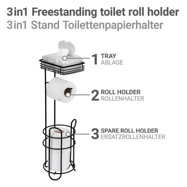 Produktbild: Toilettenpapierhalter mit Ersatzrollenhalter, Schwarz, mit Ablage
