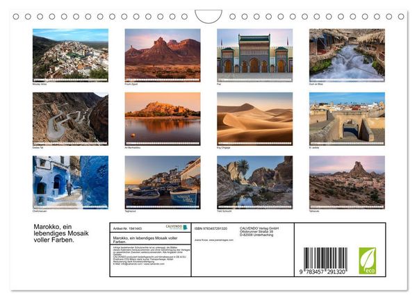 Produktbild: Marokko, ein lebendiges Mosaik voller Farben. (Wandkalender 2026 DIN A4 quer), CALVENDO Monatskalender