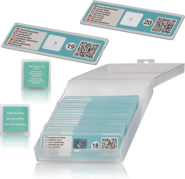Produktbild: Bresser Junior 12003 - Smartes Mikroskopie-Zubeh&ouml;rset mit verschiedenen Steinen und Dauerpr&auml;paraten inkl. QR-Code f&uuml;r Zusatzinfos