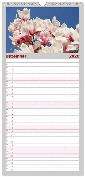 Produktbild: Familienplaner 2026 - Magnolien Ein Bl&uuml;tenrausch mit 5 Spalten (Wandkalender, 21 x 45 cm) CALVENDO