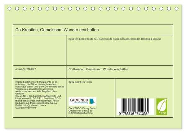 Produktbild: Co-Kreation, Gemeinsam Wunder erschaffen (Tischkalender 2026 DIN A5 quer), CALVENDO Monatskalender