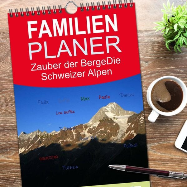 Produktbild: Familienplaner 2026 - Zauber der Berge. Die Schweizer Alpen mit 5 Spalten (Wandkalender, 21 x 45 cm) CALVENDO
