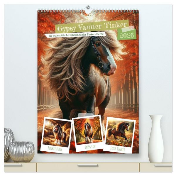 Produktbild: Gypsy Vanner Tinker - die majest&auml;tische Sch&ouml;nheit der Tinker-Pferde (hochwertiger Premium Wandkalender 2026 DIN A2 hoch), Kunstdruck in Hochglanz