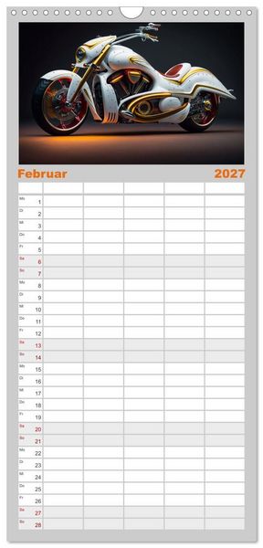 Produktbild: Familienplaner 2027 - Motorrad illusionen mit 5 Spalten (Wandkalender, 21 x 45 cm) CALVENDO