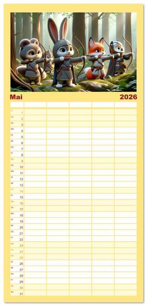 Produktbild: Familienplaner 2026 - Ritterliche Tierfreunde: Ein Jahr voller Spannung und Humor mit 5 Spalten (Wandkalender, 21 x 45 cm) CALVENDO