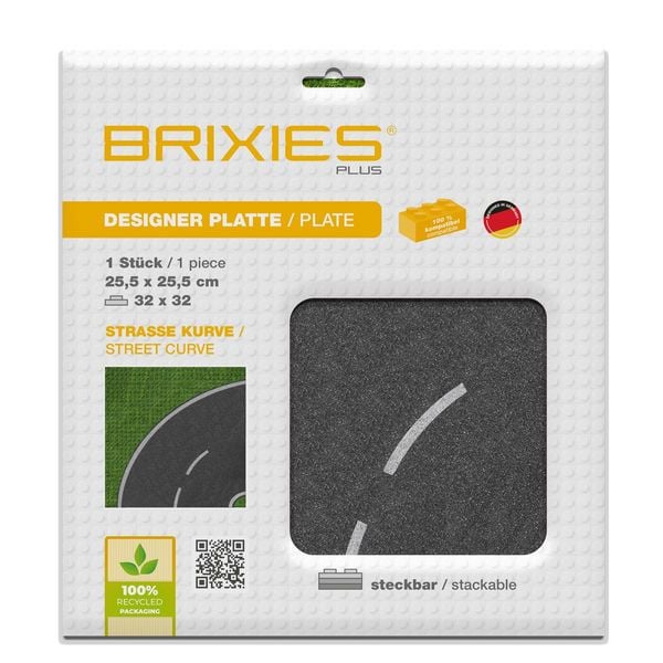 Produktbild: BRIXIES 225006 - Platte 32 x 32 Strasse kurve, Fotorealistische Bauplatte, 1 St&uuml;ck