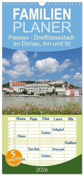 Produktbild: Familienplaner 2026 - Passau - Dreifl&uuml;ssestadt an Donau, Inn und Ilz mit 5 Spalten (Wandkalender, 21 x 45 cm) CALVENDO