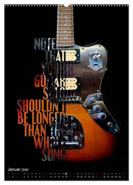 Produktbild: Rockgitarren Textposter (hochwertiger Premium Wandkalender 2026 DIN A2 hoch), Kunstdruck in Hochglanz