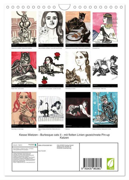 Produktbild: Kesse Mietzen - Burlesque cats II - mit flotten Linien gezeichnete Pin-up Katzen (Wandkalender 2025 DIN A4 hoch), CALVENDO Monatskalender