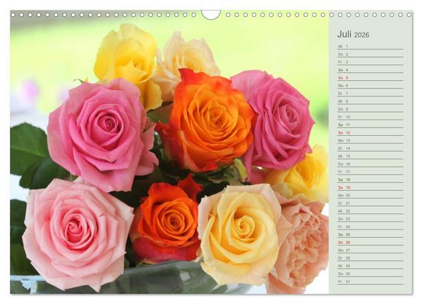 Produktbild: Rosen, Rosen ... arrangiert und am Strauch (Wandkalender 2026 DIN A3 quer), CALVENDO Monatskalender