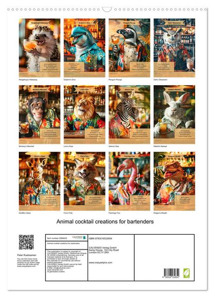 Produktbild: Animal cocktail creations for bartenders (Wall Calendar 2026 DIN A2 portrait), CALVENDO 12 Month Wall Calendar
