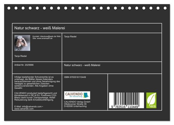 Produktbild: Natur schwarz - wei&szlig; Malerei (Tischkalender 2026 DIN A5 quer), CALVENDO Monatskalender