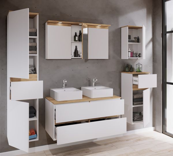 Produktbild: 7 tlg. Badm&ouml;bel-Set mit Waschbecken Cosila-A 111cm