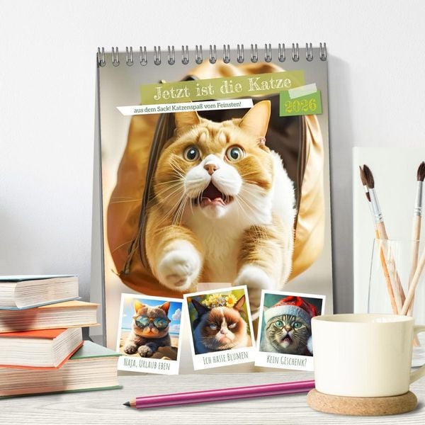 Produktbild: Jetzt ist die Katze aus dem Sack! Katzenspa&szlig; vom Feinsten! (Tischkalender 2026 DIN A5 hoch), CALVENDO Monatskalender