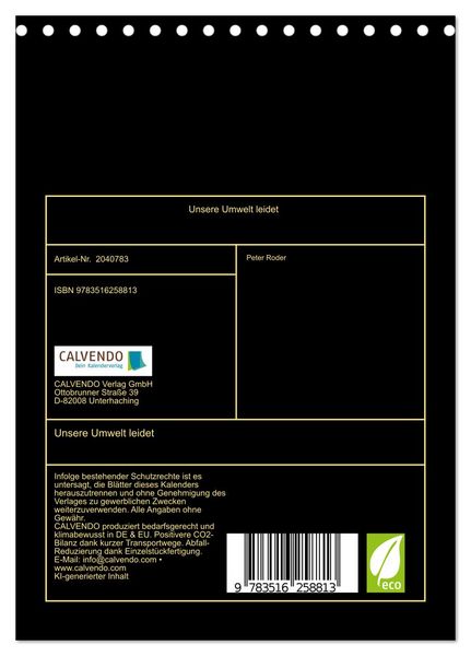Produktbild: Unsere Umwelt leidet (Tischkalender 2026 DIN A5 hoch), CALVENDO Monatskalender