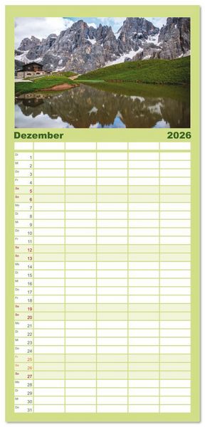 Produktbild: Familienplaner 2026 - Alpensee - Wunder der Natur mit 5 Spalten (Wandkalender, 21 x 45 cm) CALVENDO
