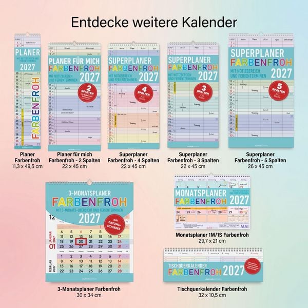 Produktbild: Superplaner Farbenfroh - 3 Spalten 2027