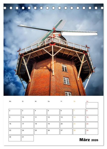 Produktbild: Historische Windm&uuml;hlen an der Friesischen M&uuml;hlenstra&szlig;e / CH-Version / Planer (Tischkalender 2026 DIN A5 hoch), CALVENDO Monatskalender