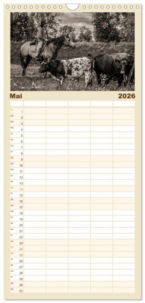 Produktbild: Familienplaner 2026 - Westernreiten mit 5 Spalten (Wandkalender, 21 x 45 cm) CALVENDO
