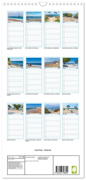 Produktbild: Familienplaner 2026 - Insel Kos - Str&auml;nde mit 5 Spalten (Wandkalender, 21 x 45 cm) CALVENDO