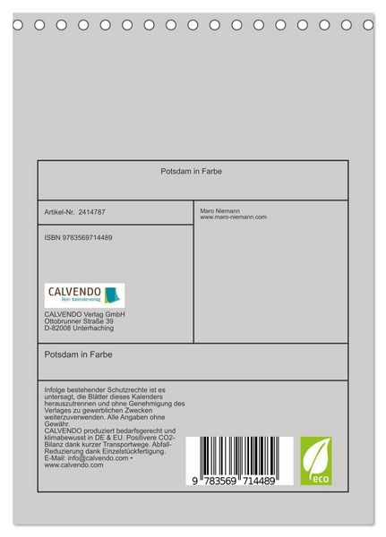 Produktbild: Potsdam in Farbe (Tischkalender 2027 DIN A5 hoch), CALVENDO Monatskalender