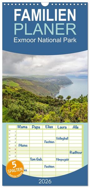 Produktbild: Familienplaner 2026 - Exmoor National Park mit 5 Spalten (Wandkalender, 21 x 45 cm) CALVENDO