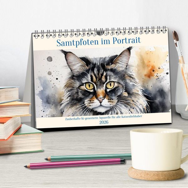 Produktbild: Samtpfoten im Portrait (Tischkalender 2026 DIN A5 quer), CALVENDO Monatskalender