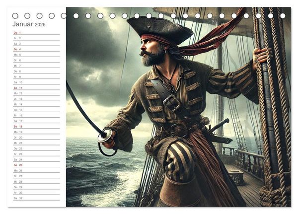Produktbild: KI Piraten - Abenteuer der Seer&auml;uber auf hoher See (Tischkalender 2026 DIN A5 quer), CALVENDO Monatskalender