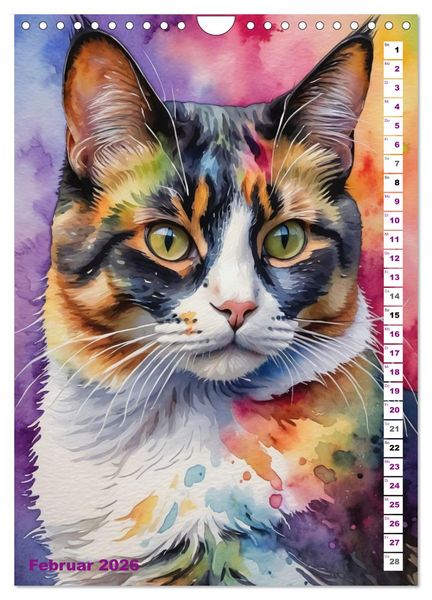 Produktbild: KATZENKALENDER - Aquarell Katzenportraits f&uuml;r Katzenliebhaber (Wandkalender 2026 DIN A4 hoch), CALVENDO Monatskalender