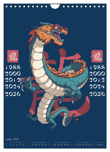 Produktbild: Signes du zodiaque chinois (Calendrier mural 2026 DIN A4 horizontal), CALVENDO calendrier mensuel