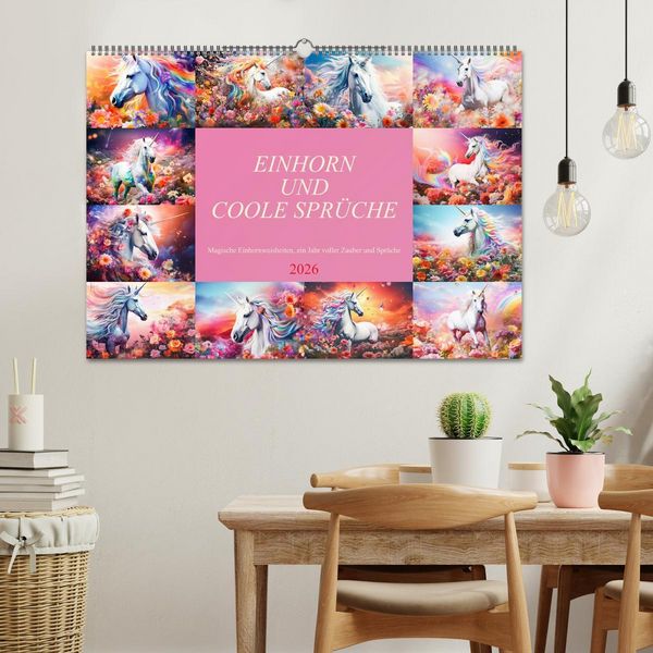 Produktbild: Einhorn und coole Spr&uuml;che (Wandkalender 2026 DIN A2 quer), CALVENDO Monatskalender