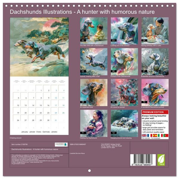 Produktbild: Dachshunds Illustrations - A hunter with humorous nature (Wall Calendar 2026 12 &times; 12 Inch) CALVENDO 12 Month Wall Calendar